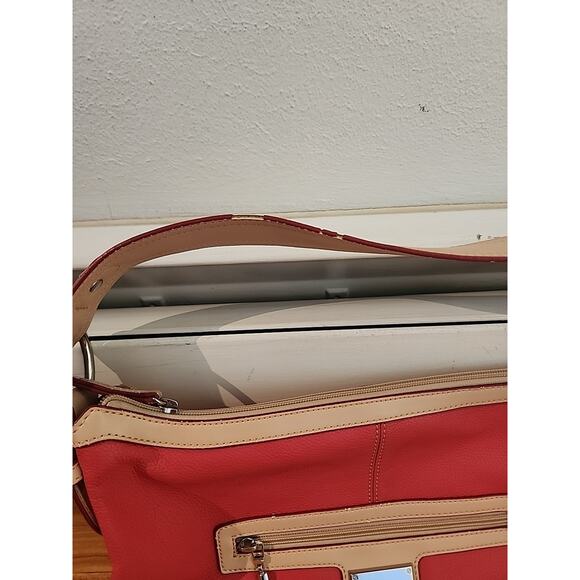 Tignanello Salmon Pink with Tan Trim Leather Shoulder Bag - Picture 3 of 11